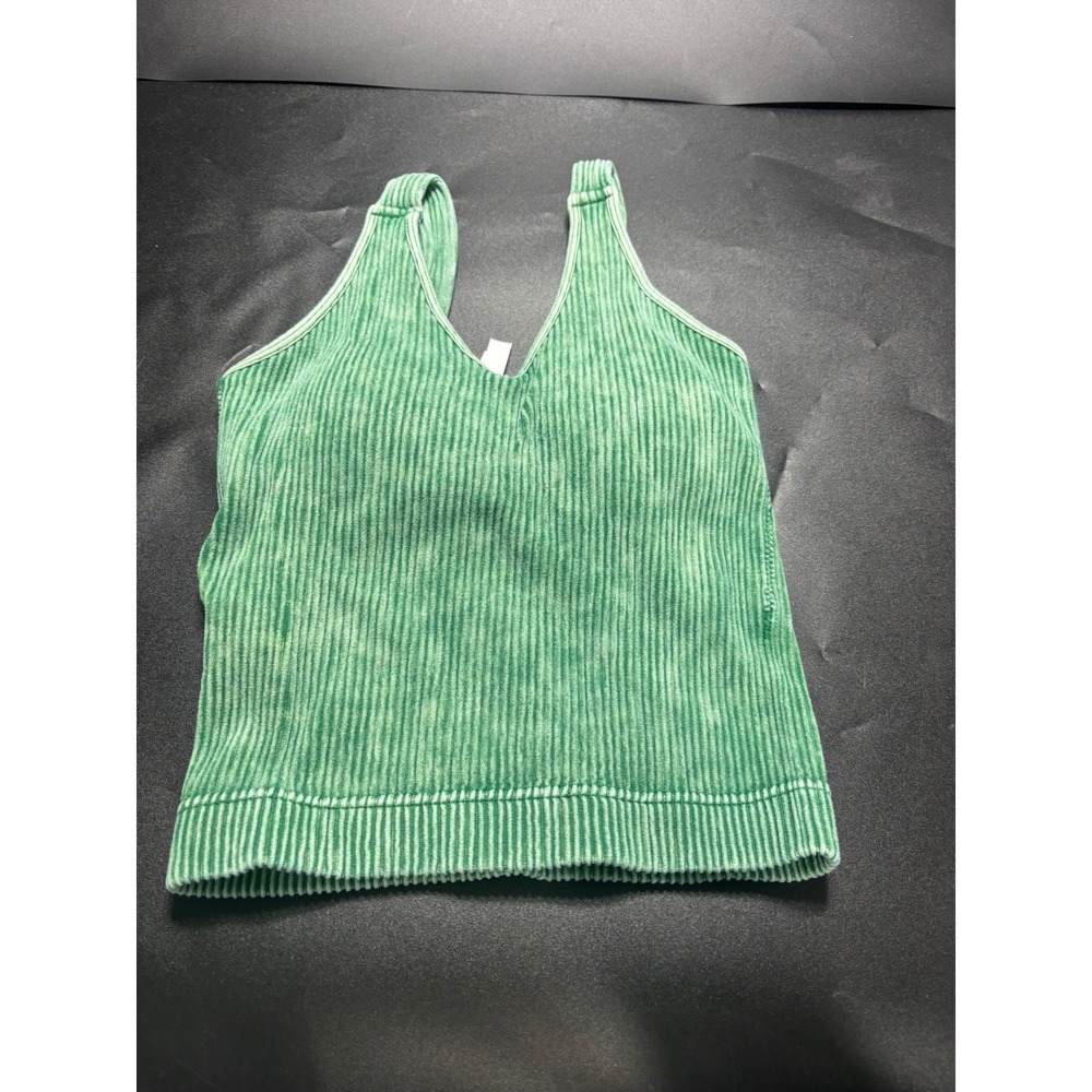 Zenana‎ Green Mineral Wash Ribbed V-Neck Tank Top NTW-6279A L/XL New